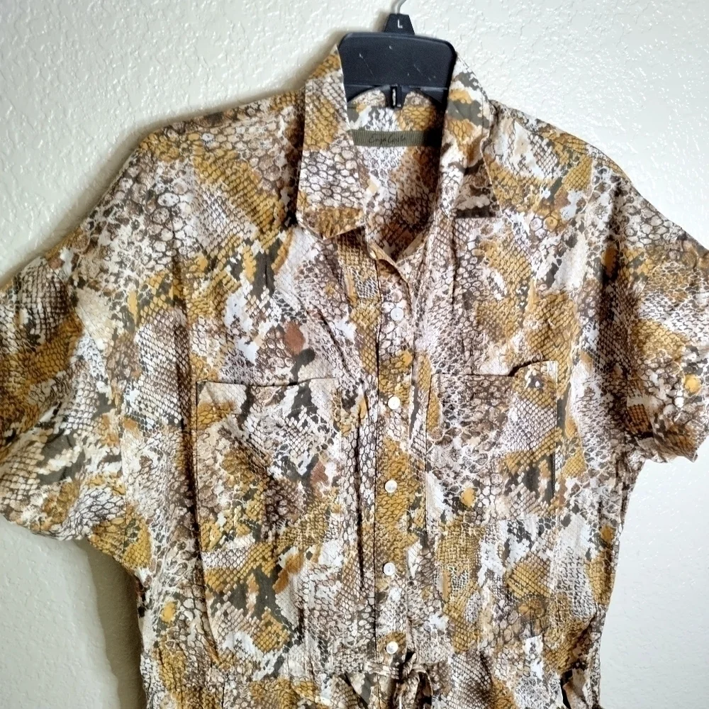 enza costa Cropped Snake-Print Cotton Jumpsuit Animal Print sz 3/ L
